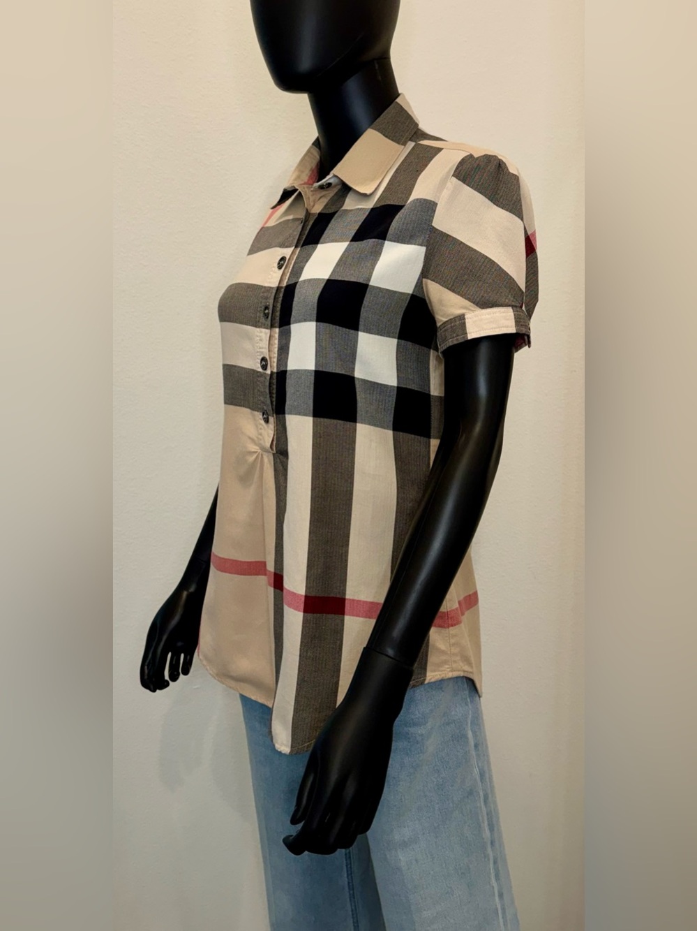 Burberry Beige Plaid Short-Sleeve Button-Front Shirt - Picture 7 of 11